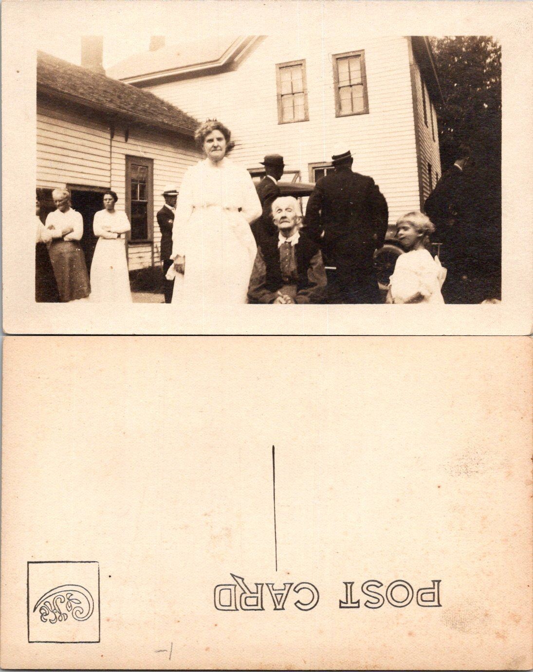 Vintage Real Photo Postcard Family Group House Sepia Unposted Early 1900s Card