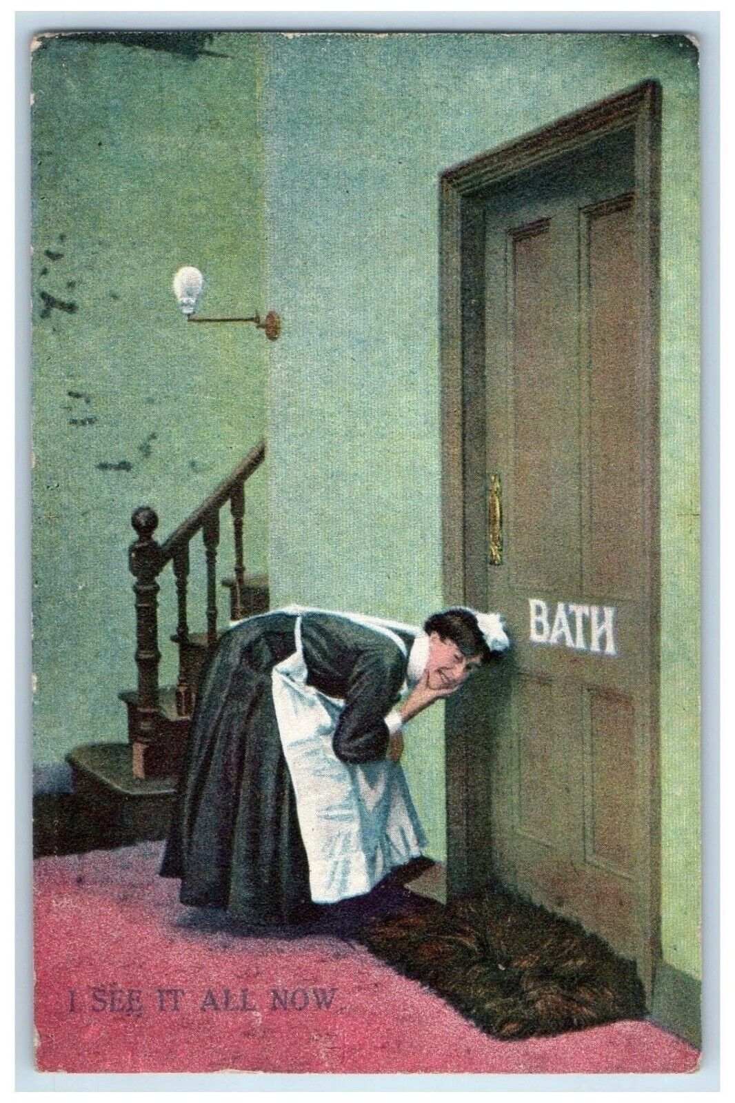 Bamforth Postcard Peeping Tom Maid Humor Guilford Missouri MO c1910\'s Antique