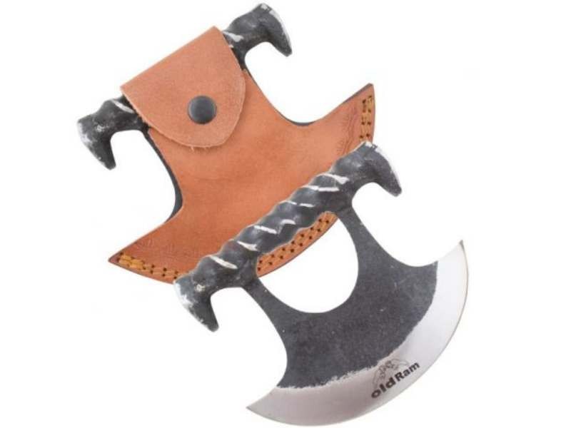 Old Ram Handmade Rail Road Spike Ulu Knife With Real Leather Sheath Old Ram Handmade Rail Road Spike Ulu Knife With Real Leather Sheath