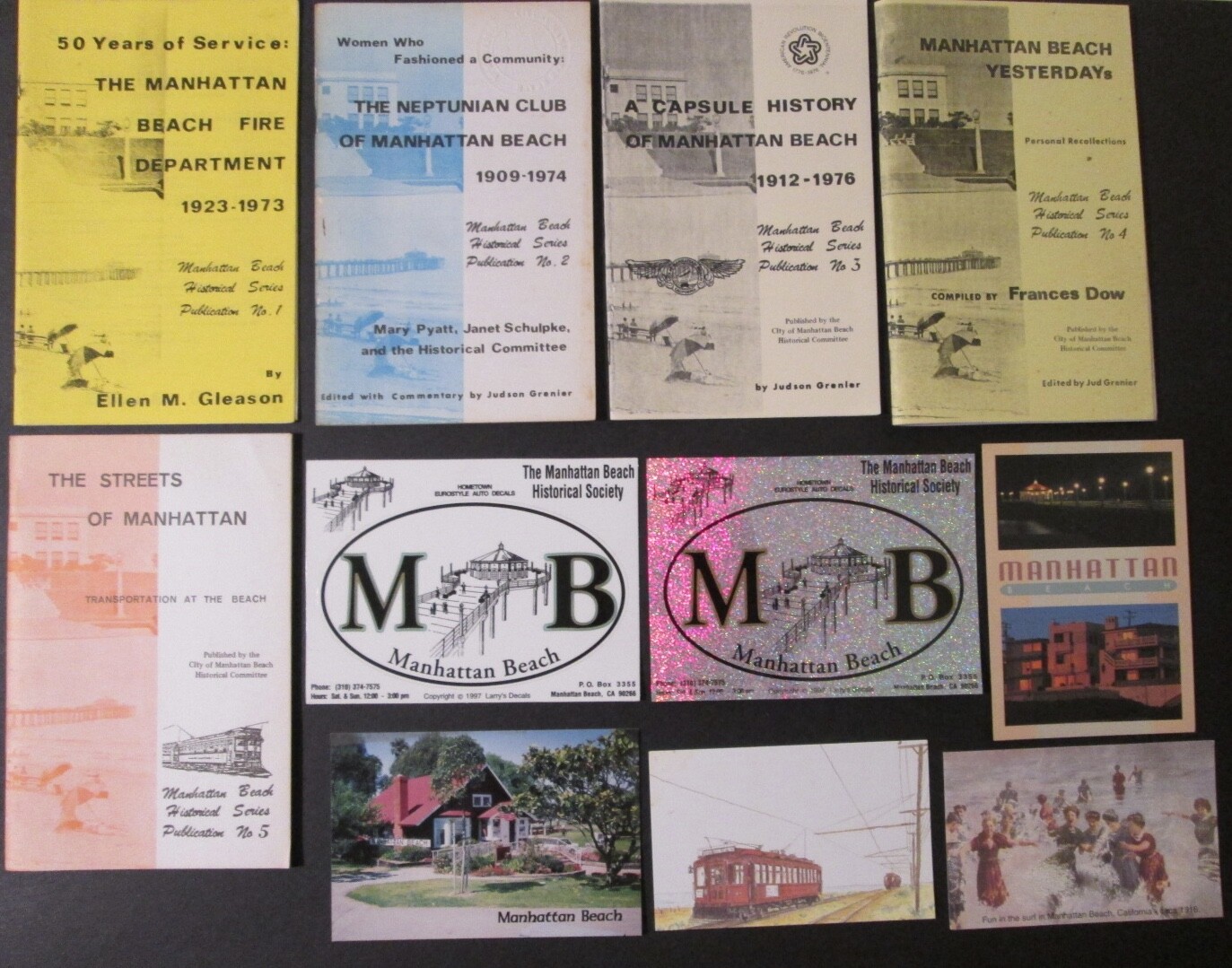 5 Rare MANHATTAN BEACH CA HISTORICAL BOOKLETS 1970s + 2 Stickers & 3 Postcards