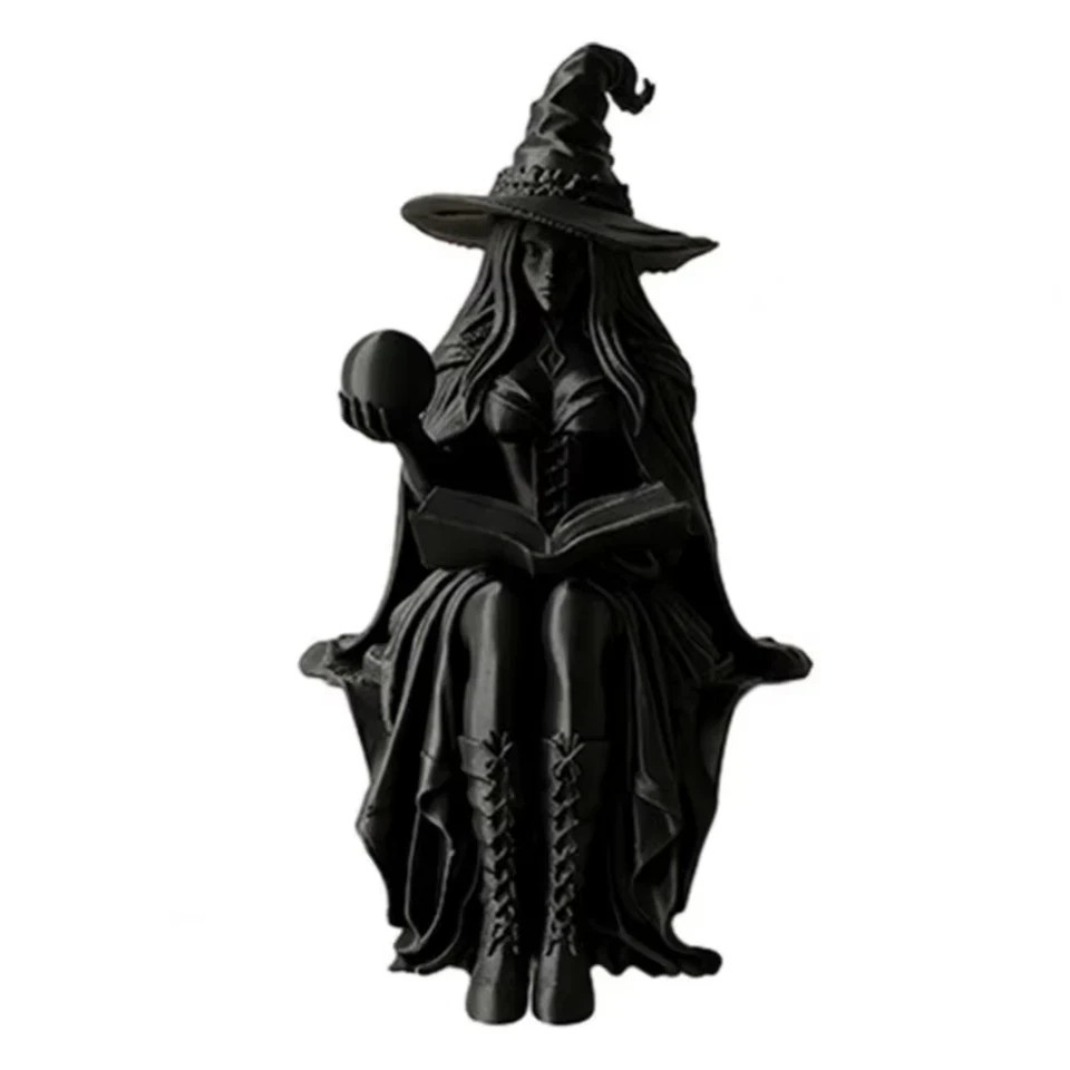 Spooky 3D printed sitting witch statue vintage gothic figurine Halloween decor Spooky 3D printed sitting witch statue vintage gothic figurine Halloween decor