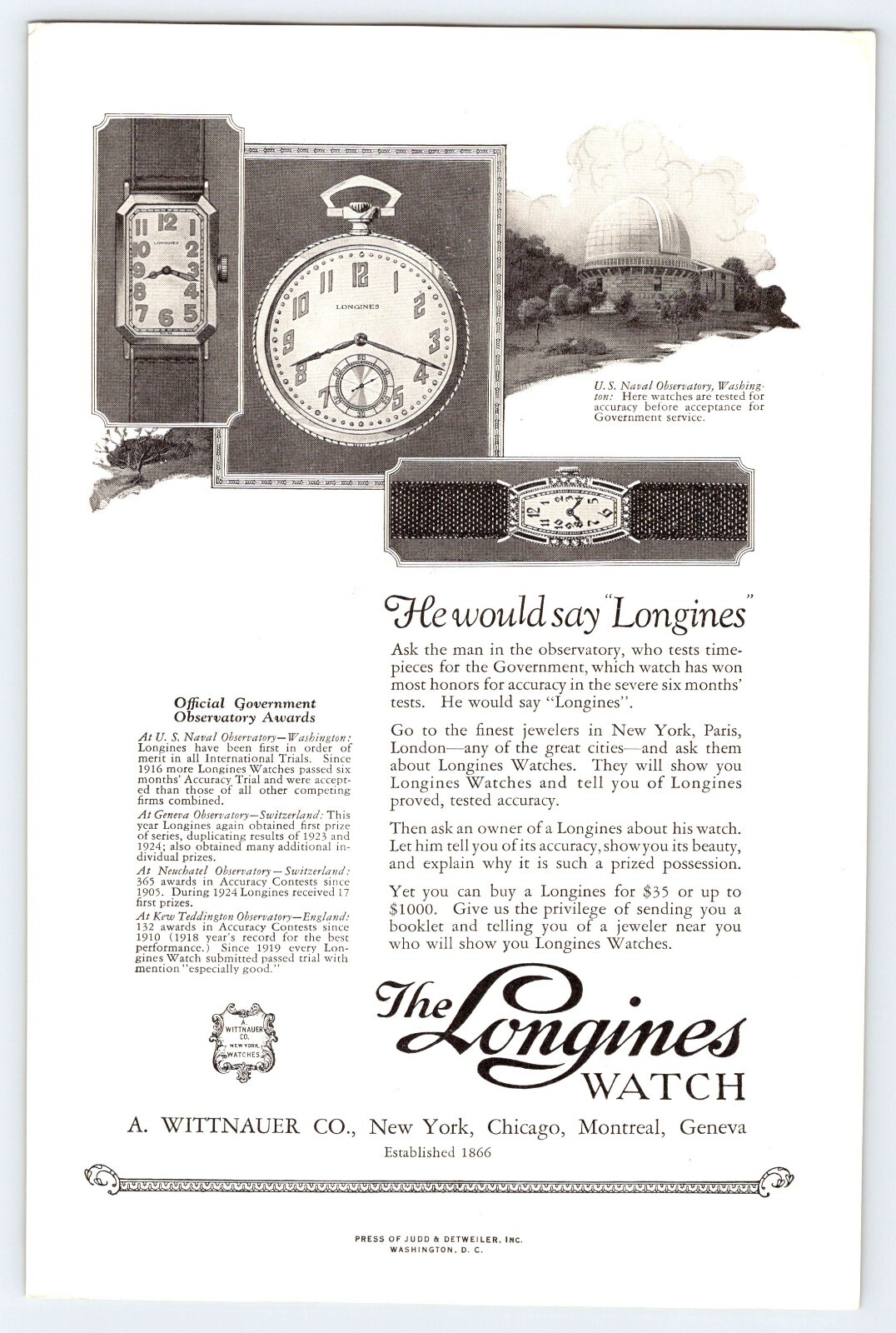 1925 NAVAL OBSERVATORY LONGINES WATCH VTG 6.5\