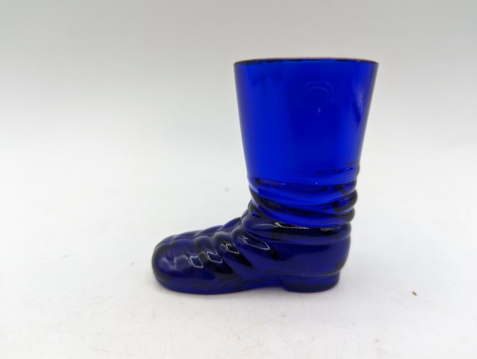 Cobalt Blue Glass Western Boot Toothpick Holder Shot Glass Vintage