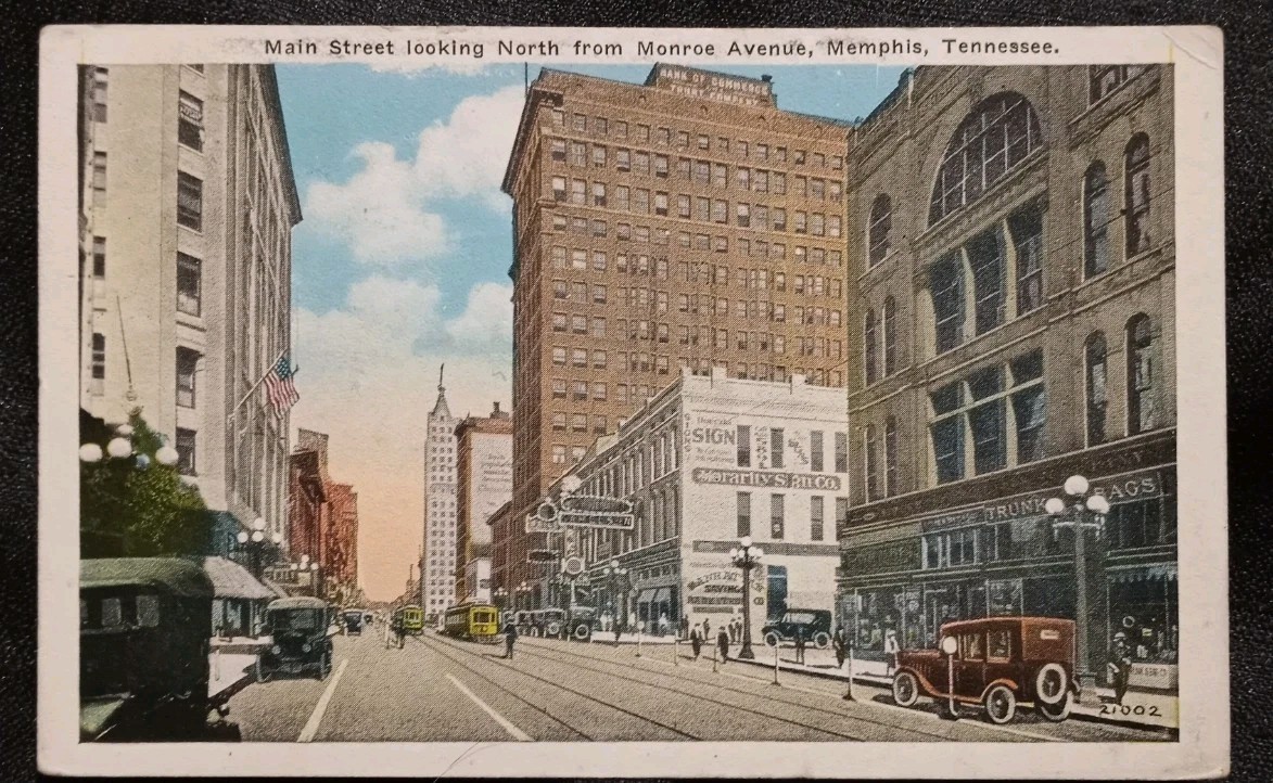 Vintage 1920s Memphis Tennessee Main Street Looking North Postcard
