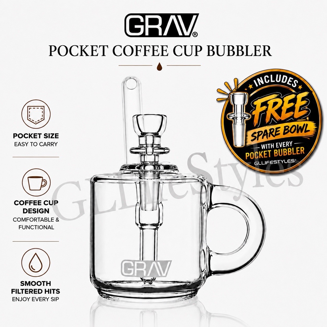 GRAV® COFFEE MUG, EXPRESSO, POCKET MINI BUBBLER, MINI WATER PIPE, TRAVEL BONG