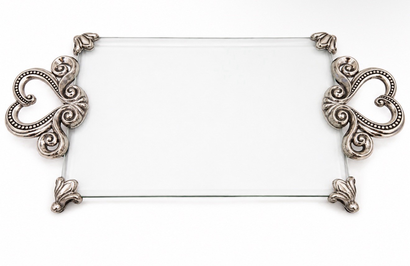 BRIGHTON - MARIE ANTOINETTE VANITY TRAY - SILVER & GLASS - SERVING PLATE CHEESE
