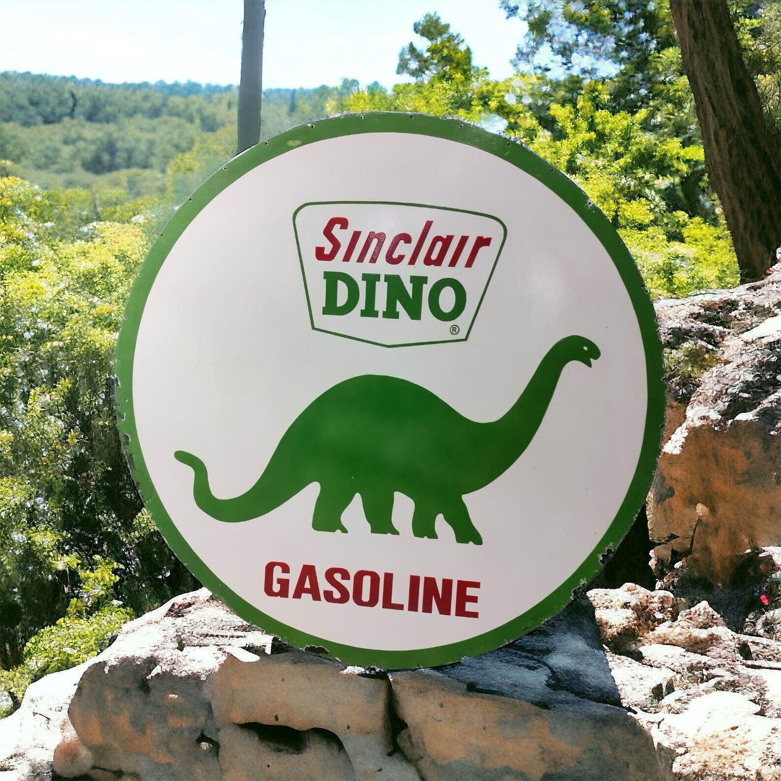 SINCLAIR DINO LARGE 6 FEET ROUND ADVERTISE PORCELAIN ENAMEL SIGN 72 INCHES DSP