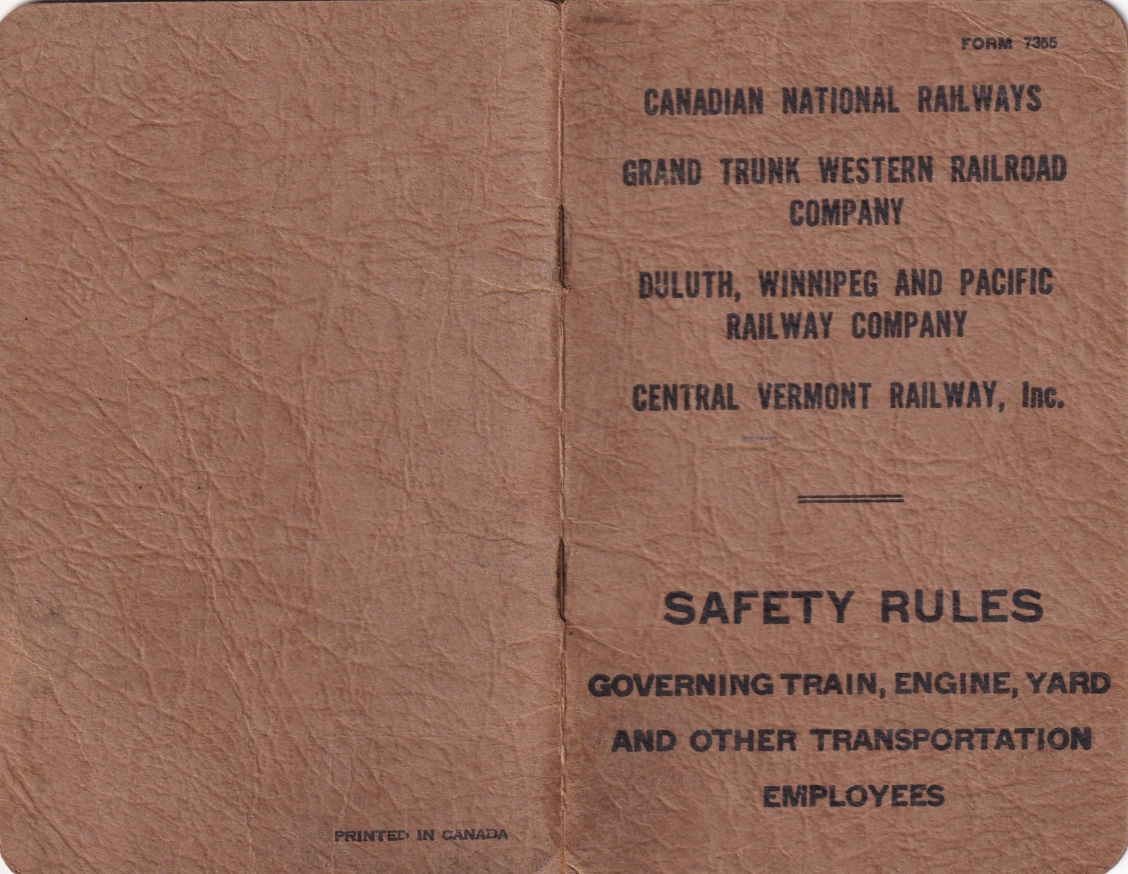 1952 CNR Grand Trunk Western Central Vermont Railroad Safety Rules Book GTW
