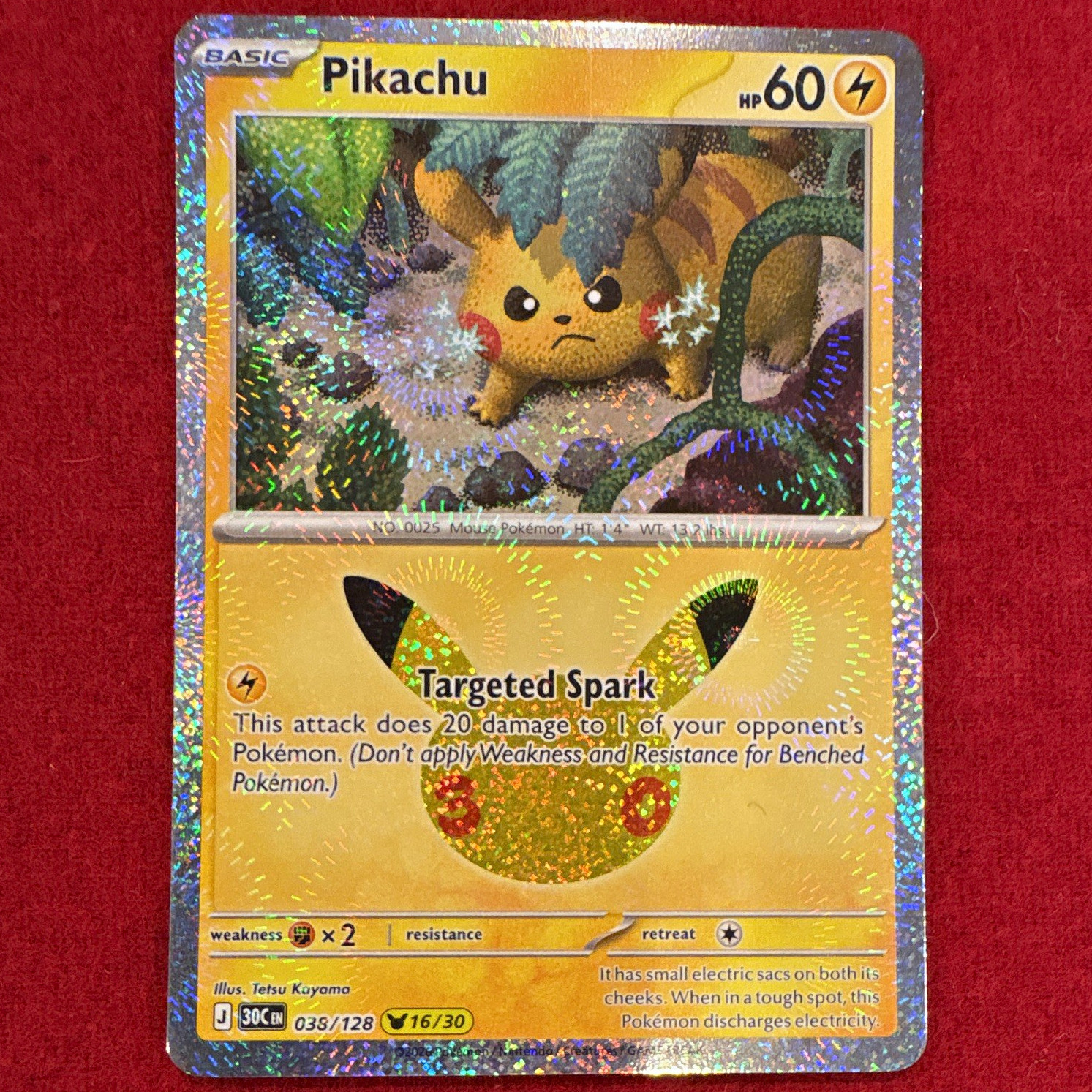 Pokémon Card Game Pikachu 038/128 Holo Trading Card English, 30th anniversary