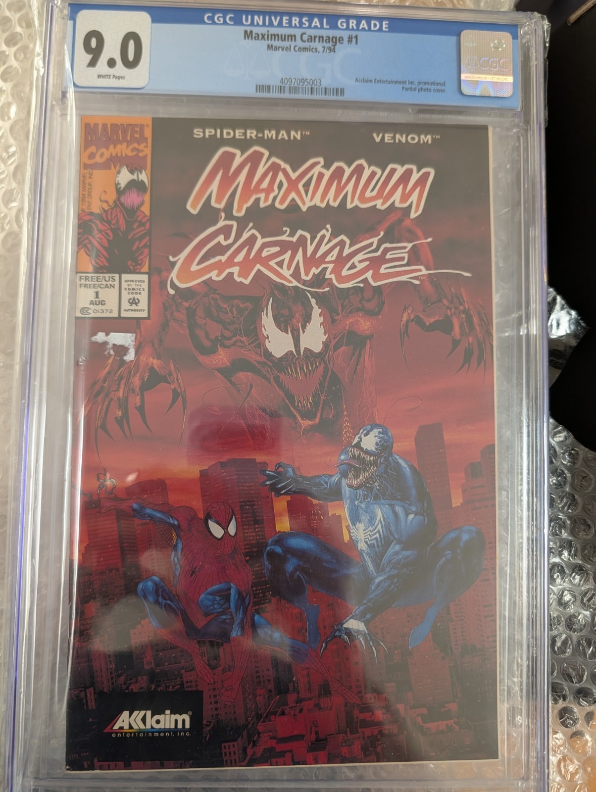 🔥 🔥 Maximum Carnage #1 1994 CGC 9.0 Acclaim Entertainment Promotional 🔥 🔥