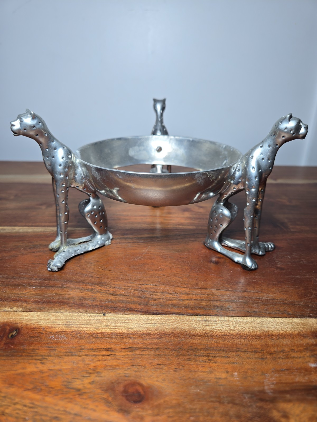 Vintage Diana Carmichael S. African Cheetah Bowl Holder Pewter Signed Designer
