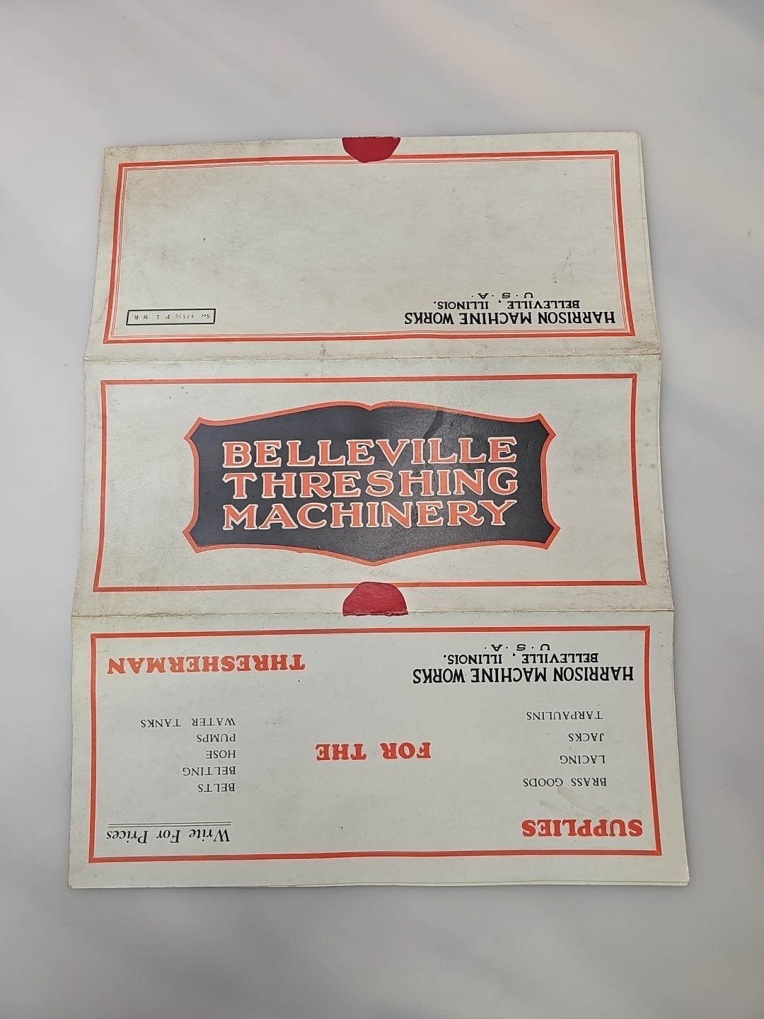 Harrison Machine Works Threshing Machine Brochure Fold Out Literature Belleville