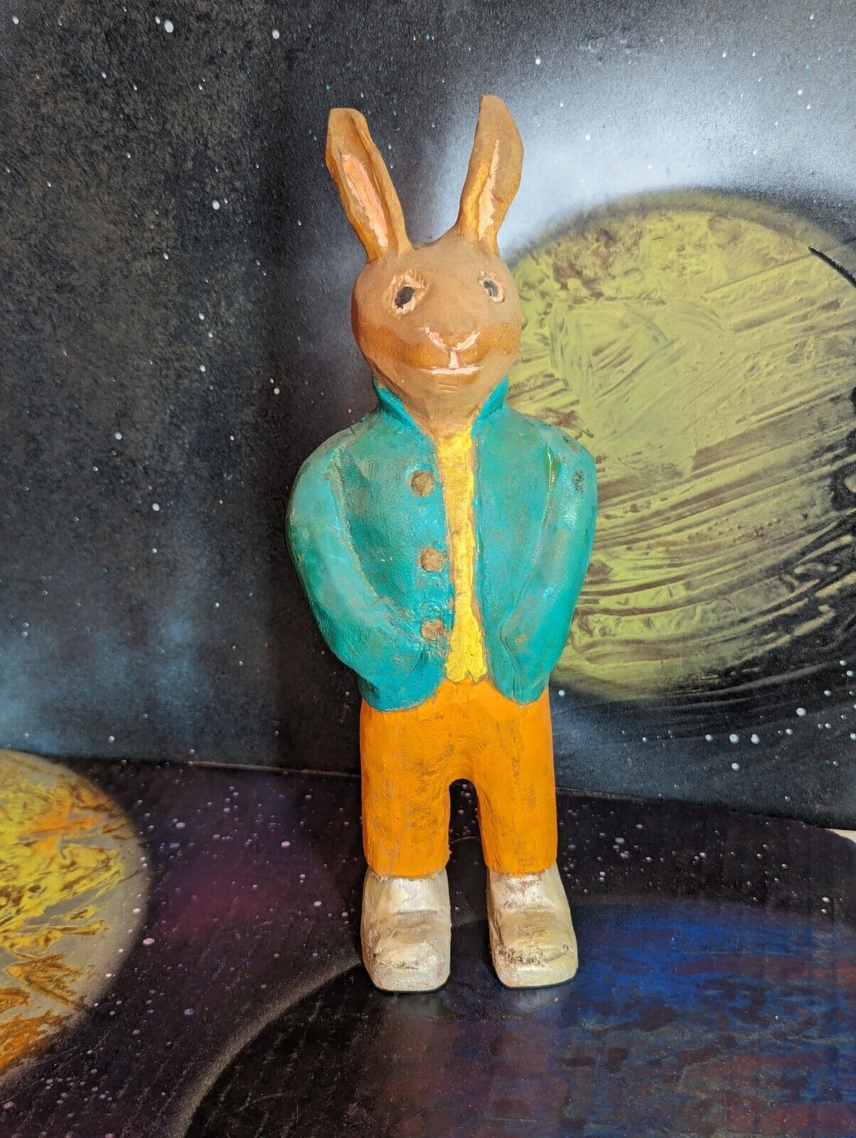 Vintage Hand Painted & Hand Carved Wood Wooden Peter Rabbit Figure 9\