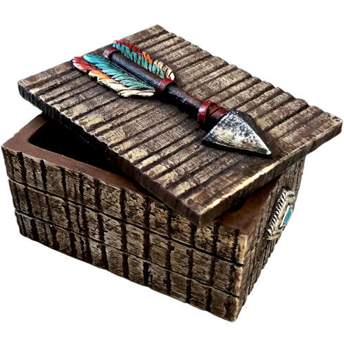 Southwestern Indian Turquoise Arrow Feather Faux Wooden Decorative Jewelry Box Southwestern Indian Turquoise Arrow Feather Faux Wooden Decorative Jewelry Box