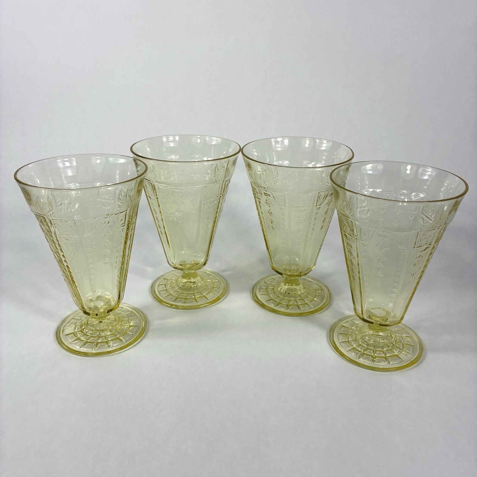 Set of 4 Anchor Hocking Topaz Princess Yellow Depression Glass Footed Tumbler Set of 4 Anchor Hocking Topaz Princess Yellow Depression Glass Footed Tumbler
