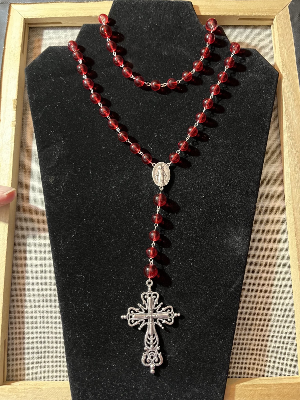 Hand Made Artisan Catholic Rosary Prayer Beads Red Silver Christian Protective 