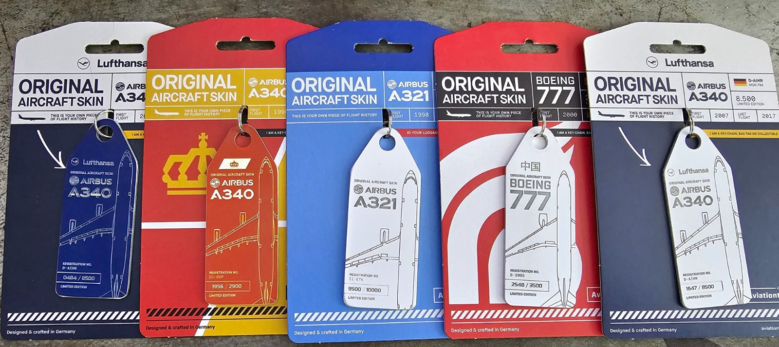 Aviationtag Lot of 5 Tags Original Aircraft Skin Airbus A340 A321 Boeing 777