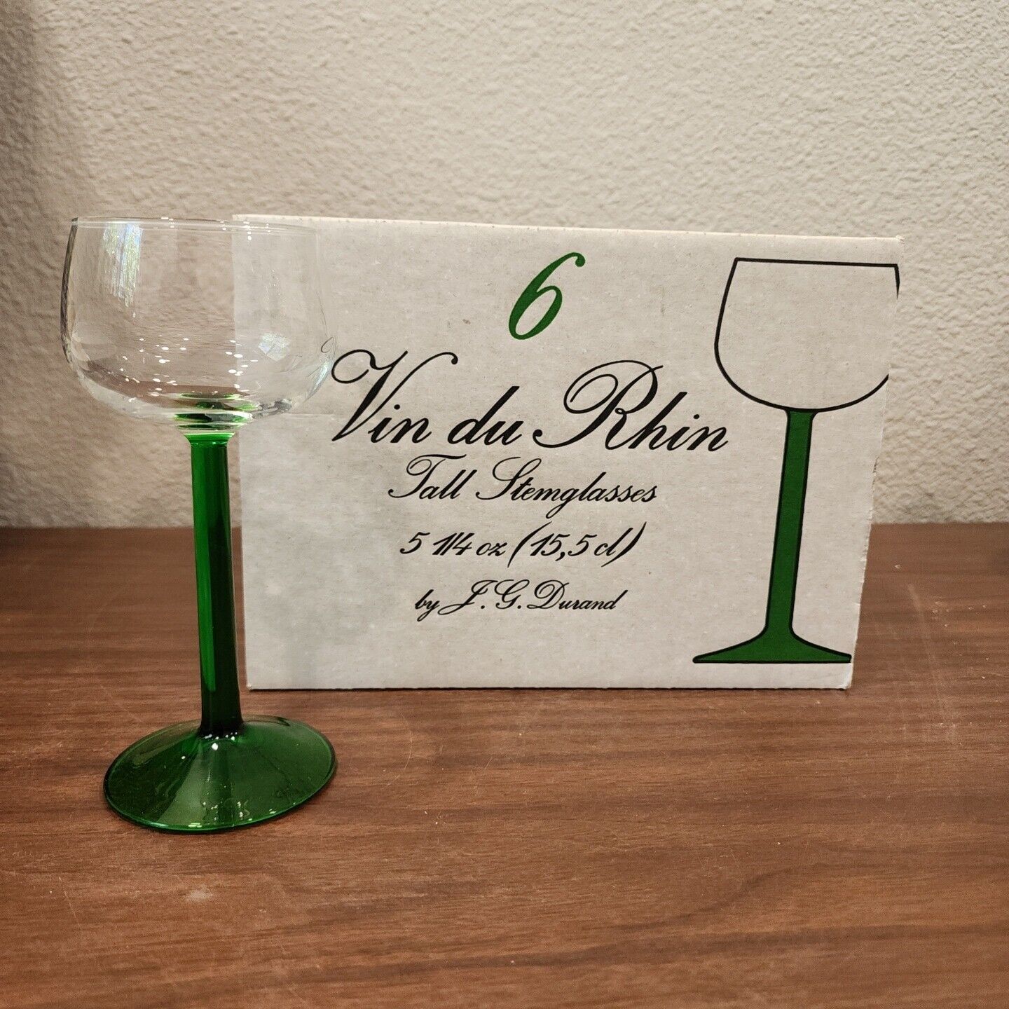 Luminarc J.G. Durand Vin Du Rhin Wine 6  Green Wine Glasses 5 1/4 oz Mcm Boho