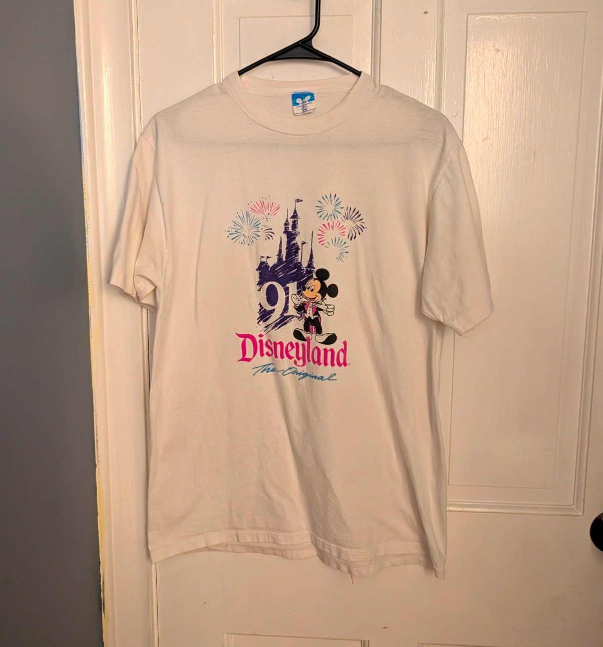 Vintage 90s Disneyland Mickey Mouse Castle Fireworks T-Shirt Large USA Dis