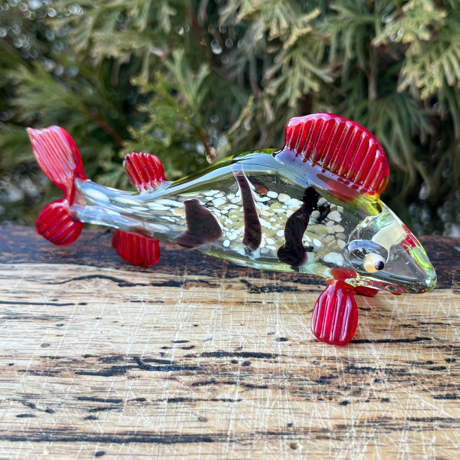 Glass Perch Fish Figurine Hand Blown Art Glass Fish Ocean Decor Gift