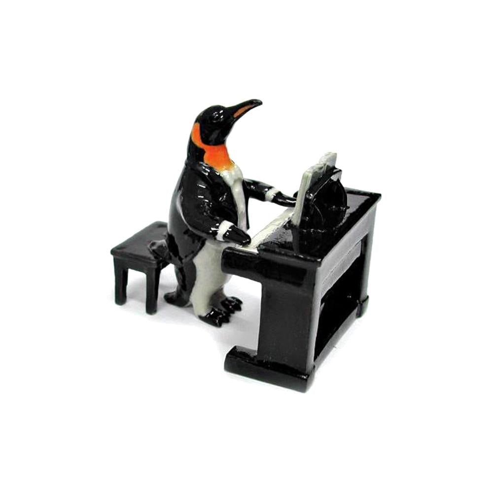 Northern Rose Black - Penguin with Electric Piano - Miniature Porcelain Figurine