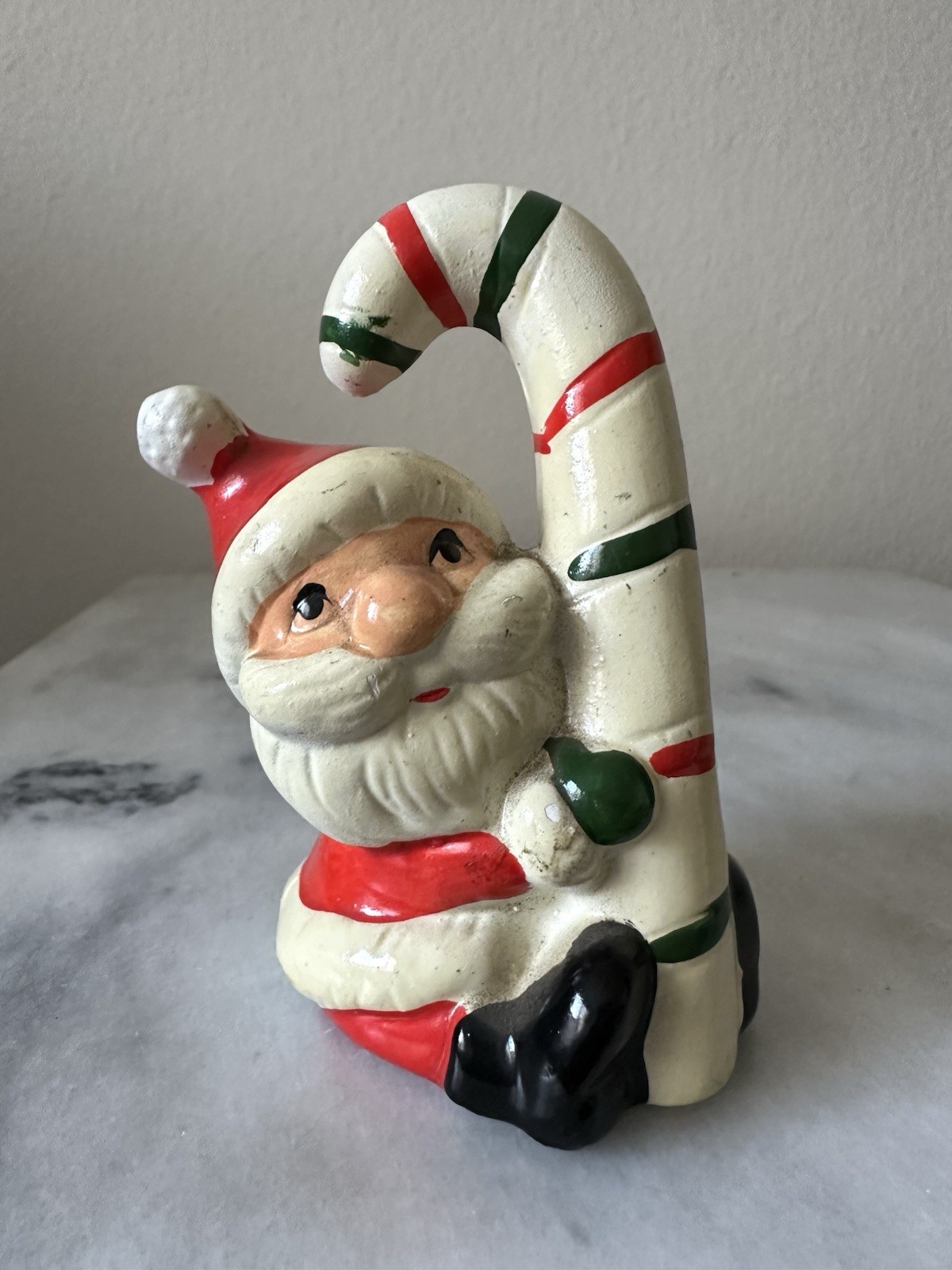 RARE Vintage Santa Claus Giant Candy Cane Figurine Christmas Kitsch Decor