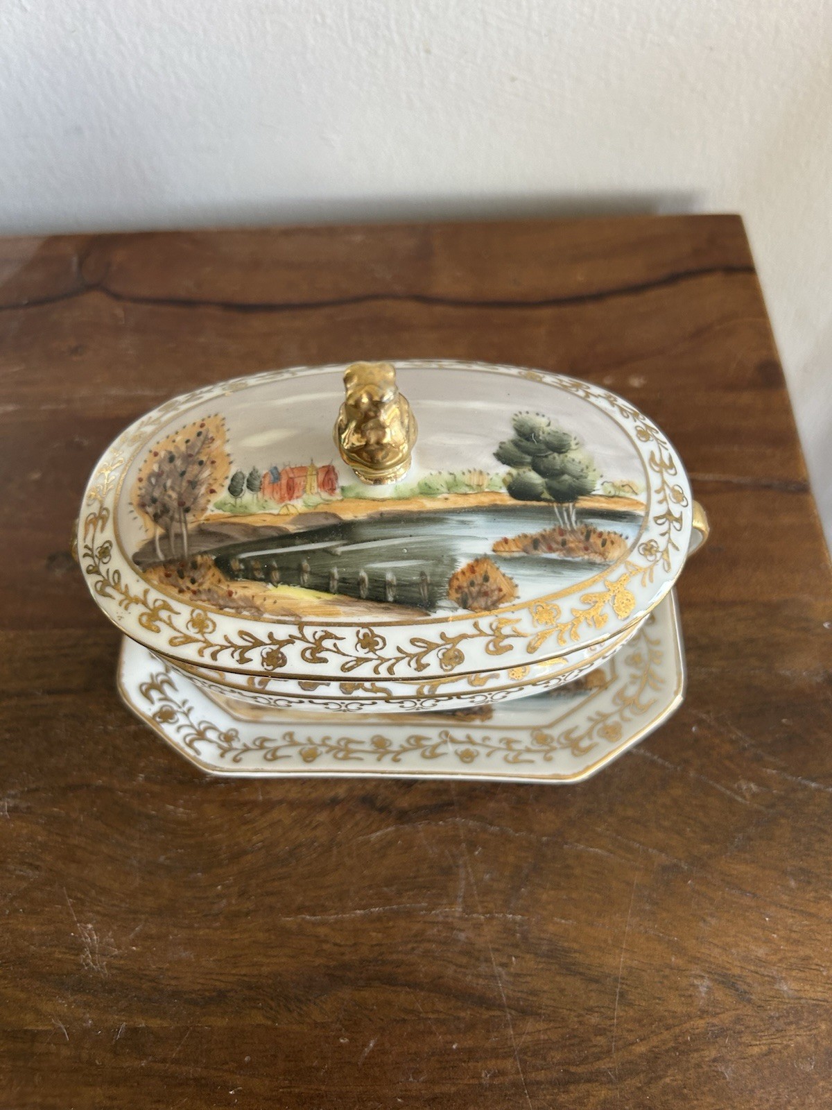 Lenwile Ardalt Japan Small Lidded Dish With Tray Handpainted Porcelain 7728 Vtg