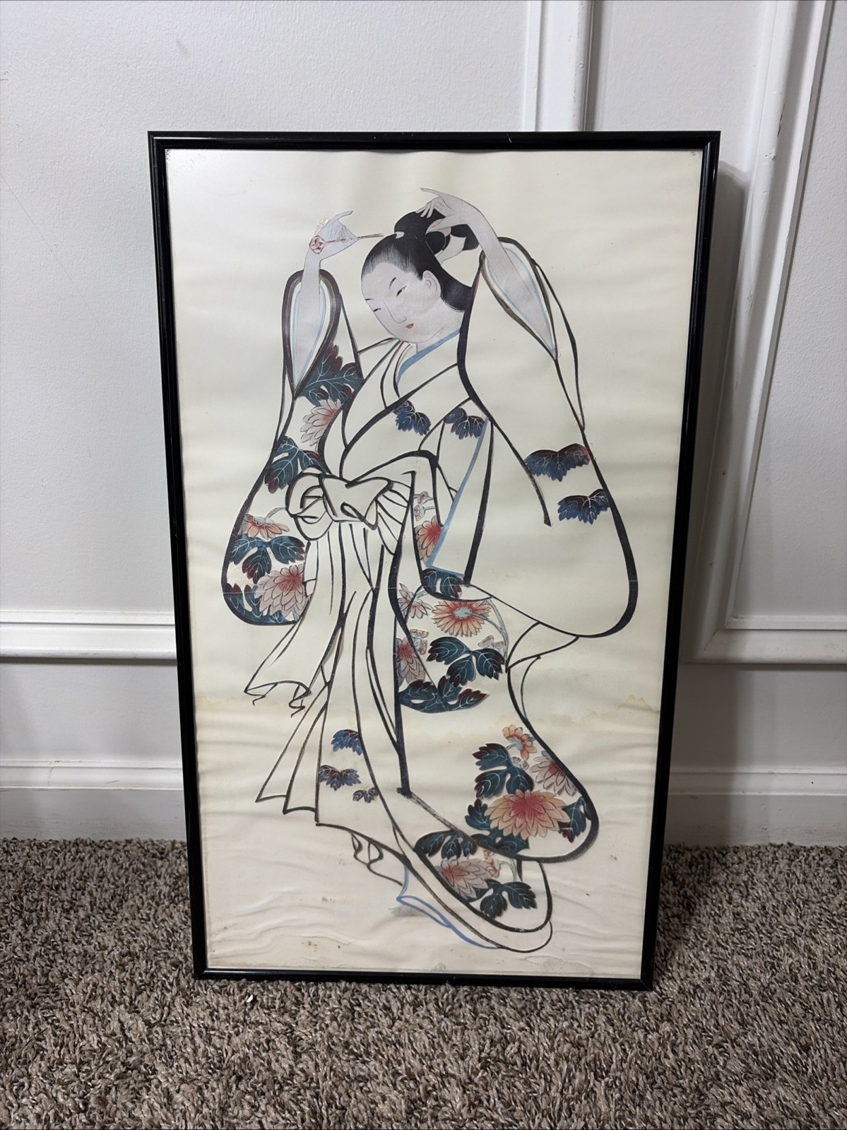 Vintage Cut-Out Framed Japanese Graceful Courtesan Woman AS IS