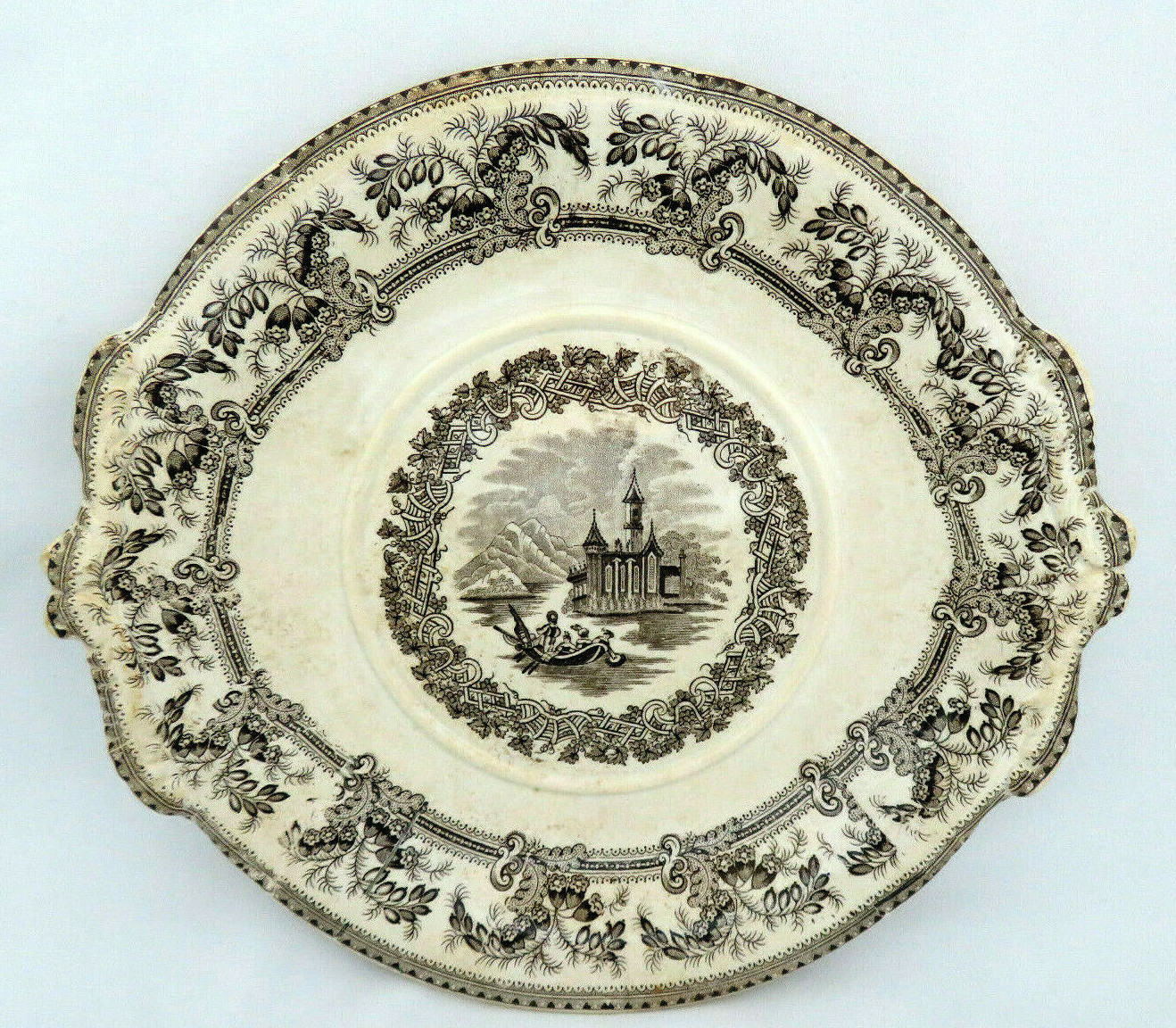 Antique Large RARE Staffordshire England Brown Transfer Pottery Platter Tray