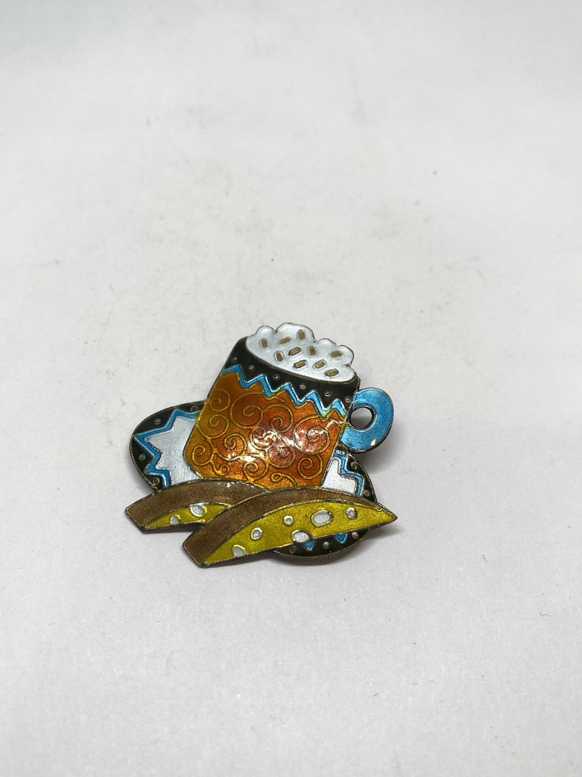 5g 925 STERLING SILVER ENAMEL PIN BEER BREAD CHEESE HANDMADE ARTISAN BROOCH