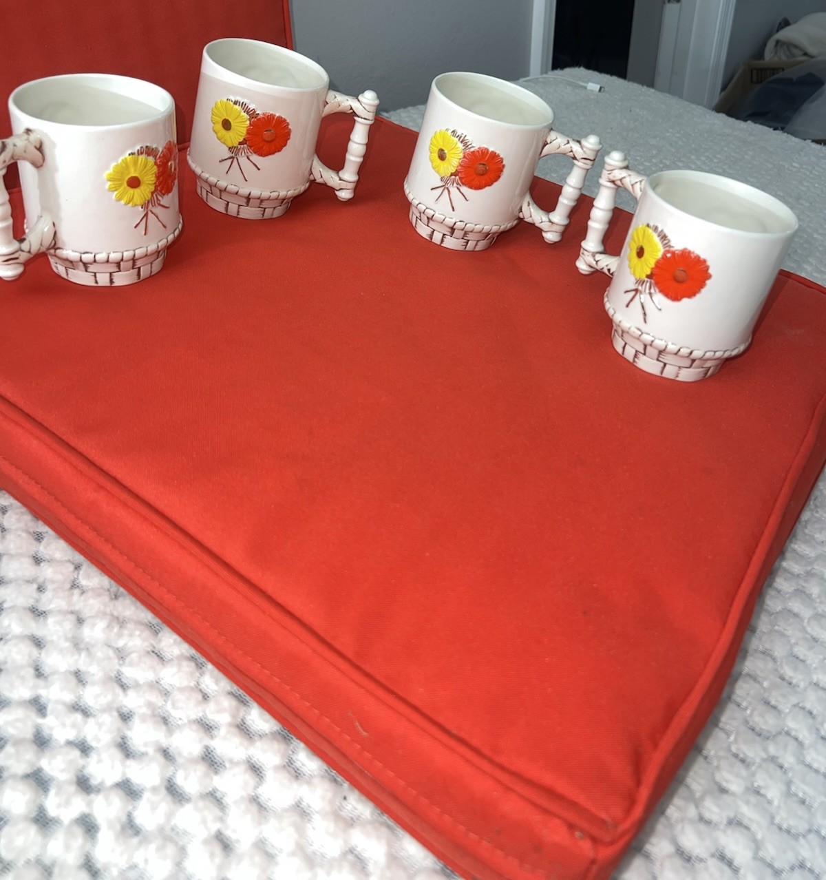 vintage 1960s–1970s mid-century modern set of 4 ceramic