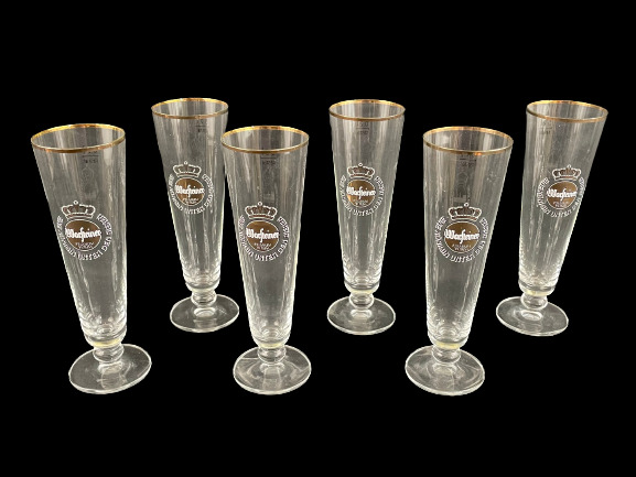 Set of 6 Warsteiner Crystal Pilsner Beer Glasses Clear Logo Germany 8 Inches