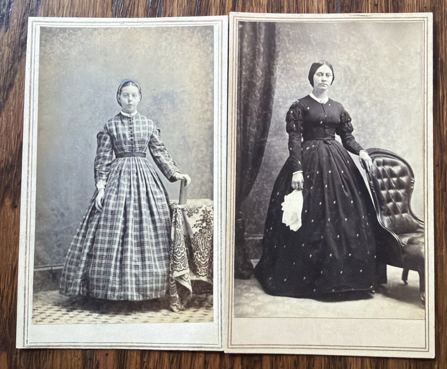 2 1860s Civil War Era Pretty Women Fashion CDV Photo Lot Dresses Westerly, RI