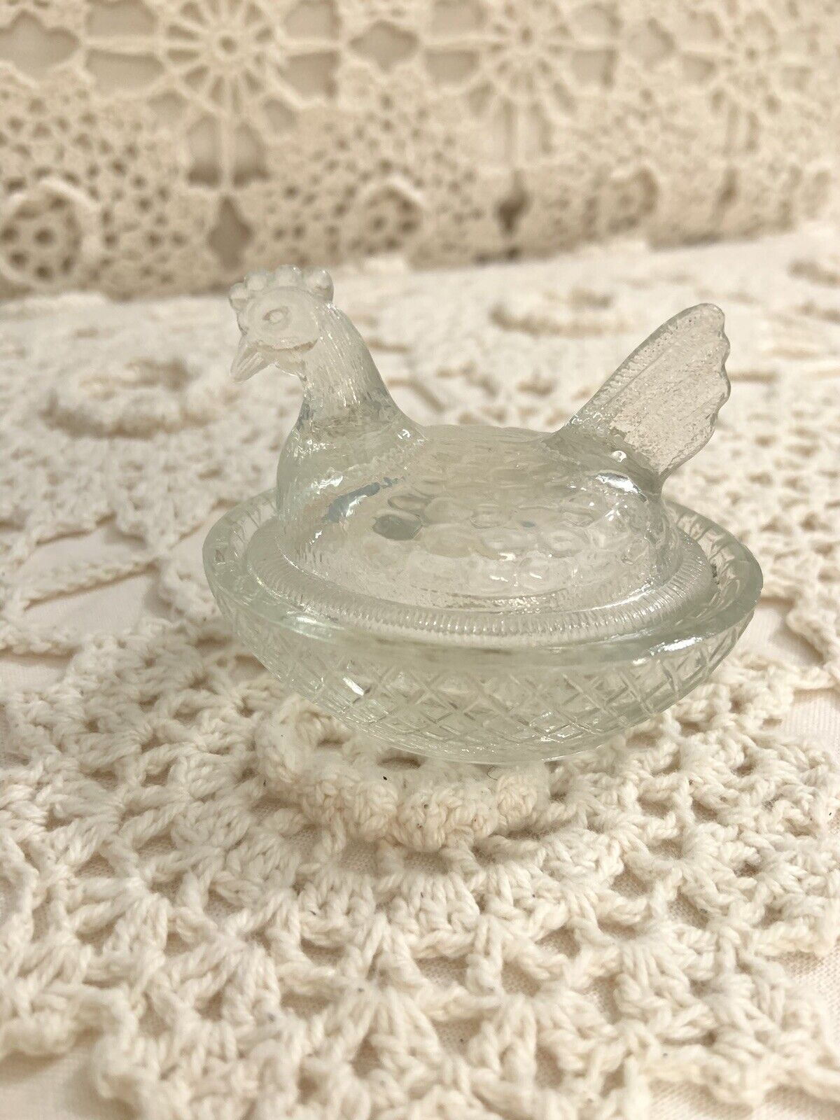 Vintage Glass Chicken Hen on Nest Salt Candy/Nut Dish LE Smith Clear