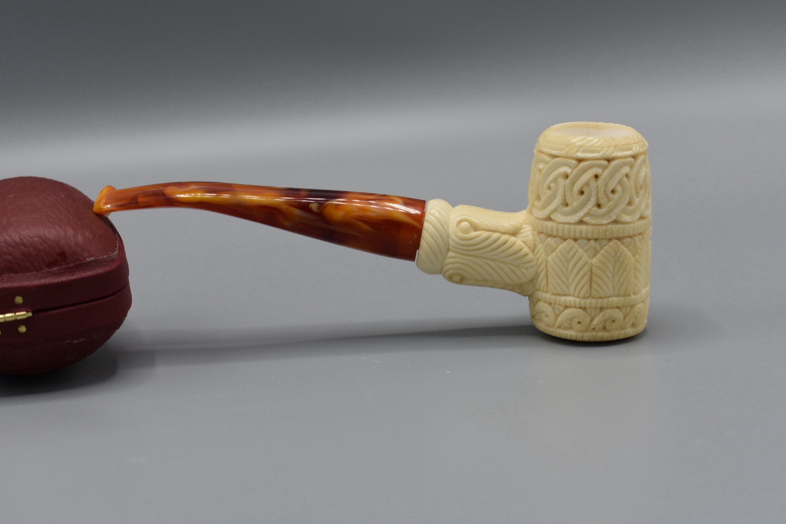 Ornate Poker Pipe New block Meerschaum Handmade Custom Made Case#515 Ornate Poker Pipe New block Meerschaum Handmade Custom Made Case#515