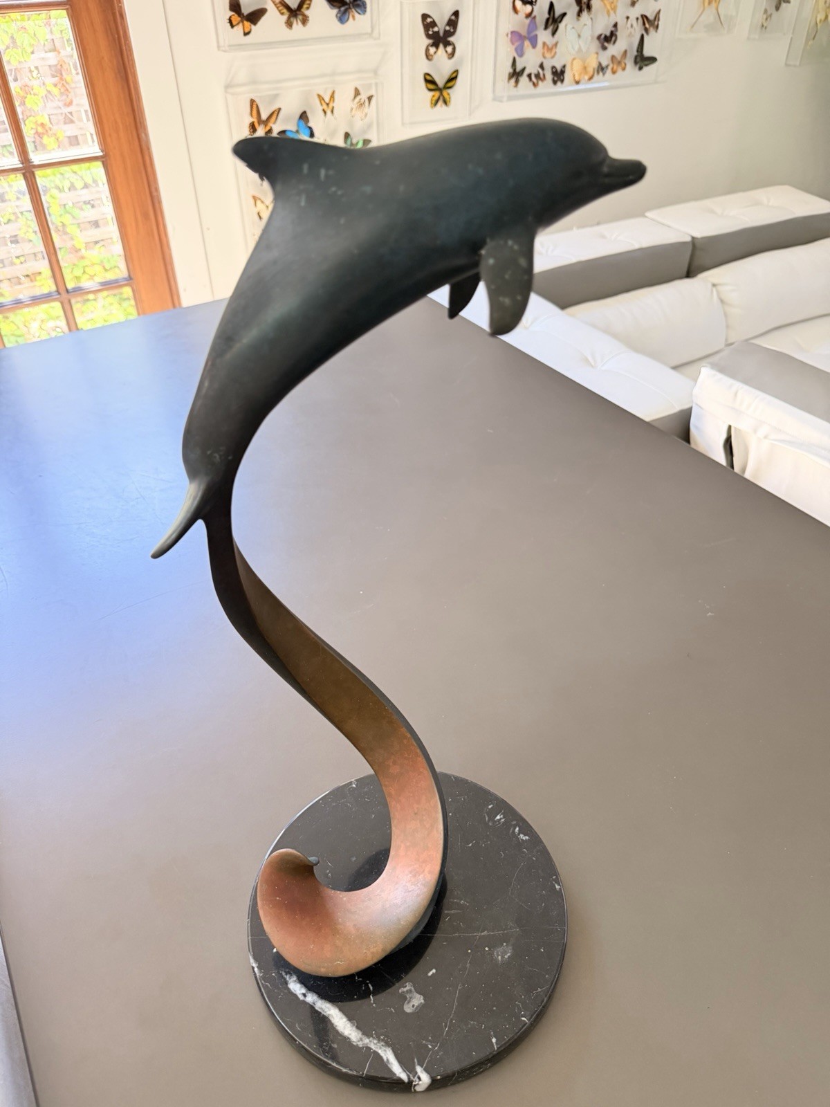 Bronze Bottlenose Dolphin On Marble Base/ Ex Condition Vintage Wallen