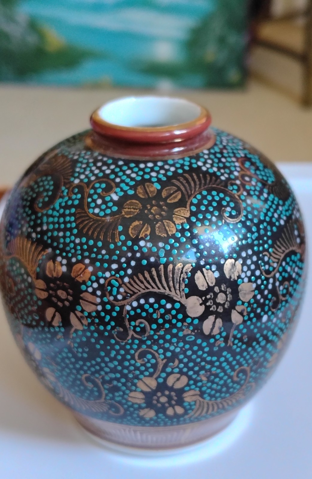 Vintage Japanese Kutani Vase Aochibu Gold Chrysanthemum Porcelain Signed 仙 Sen