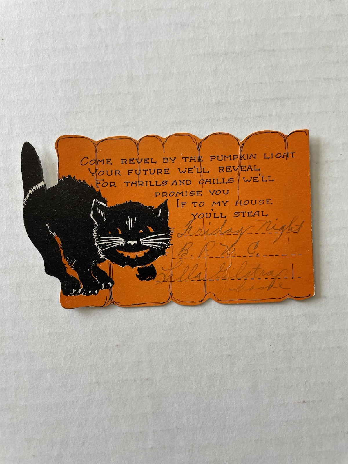 Vintage Whitney Halloween Black Cat Invitation  20s-30s Used
