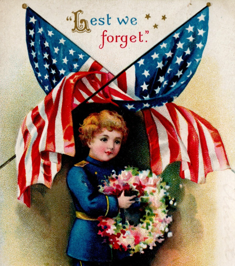 Ellen H Clapsaddle Lest We Forget GAR embossed USA Memorial Patriotic Postcard Ellen H Clapsaddle Lest We Forget GAR embossed USA Memorial Patriotic Postcard