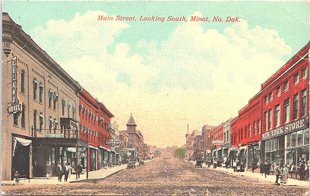 Lithograph Minot ND Main Street Looking South 1913