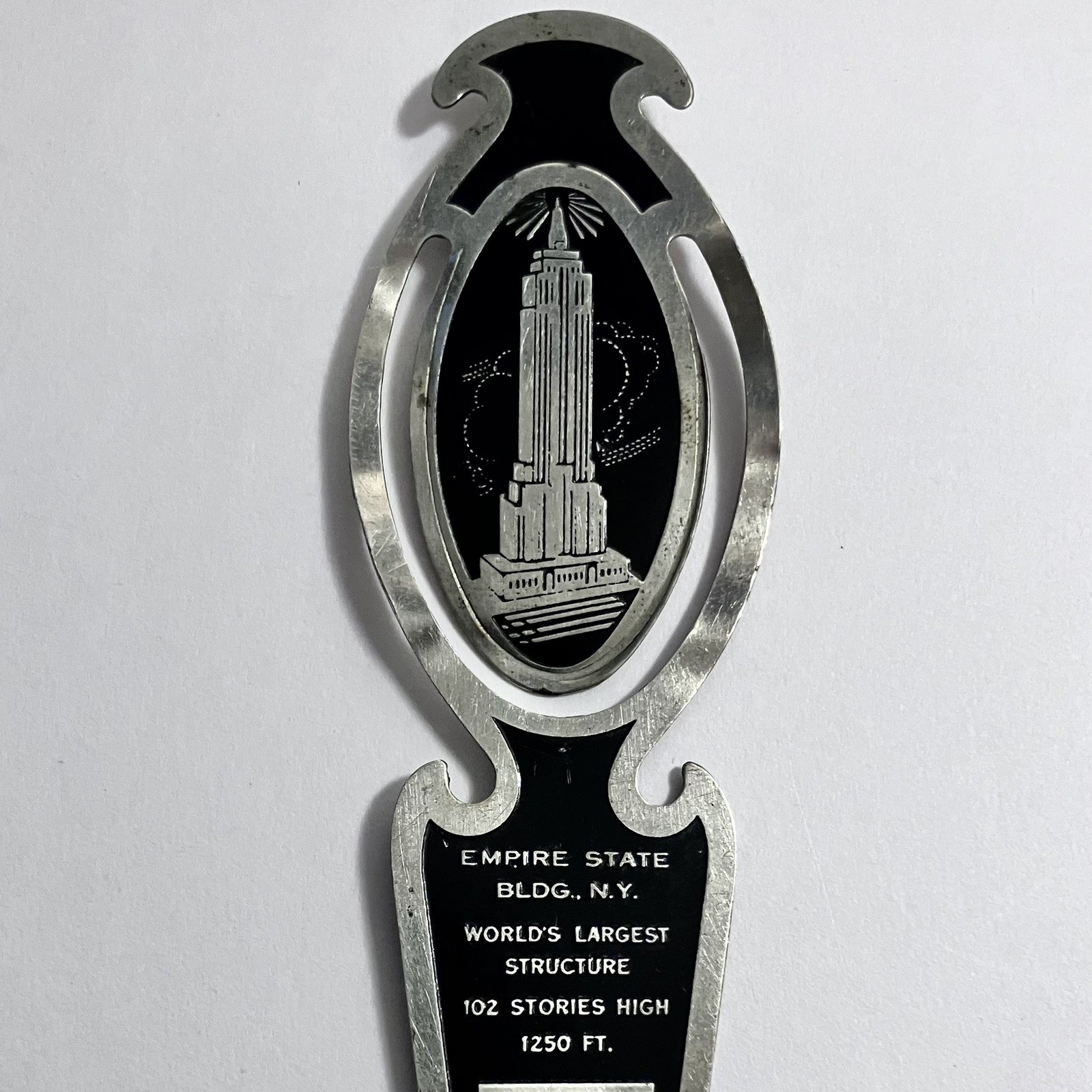 1930s EMPIRE STATE BUILDING Bookmark / Stamped & Etched ALUMINUM / Dented / RARE 1930s EMPIRE STATE BUILDING Bookmark / Stamped & Etched ALUMINUM / Dented / RARE