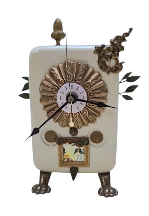 Vintage 80\'s Jim Mullan Mullanium Clock Mixed Media Steampunk Birds Found Art