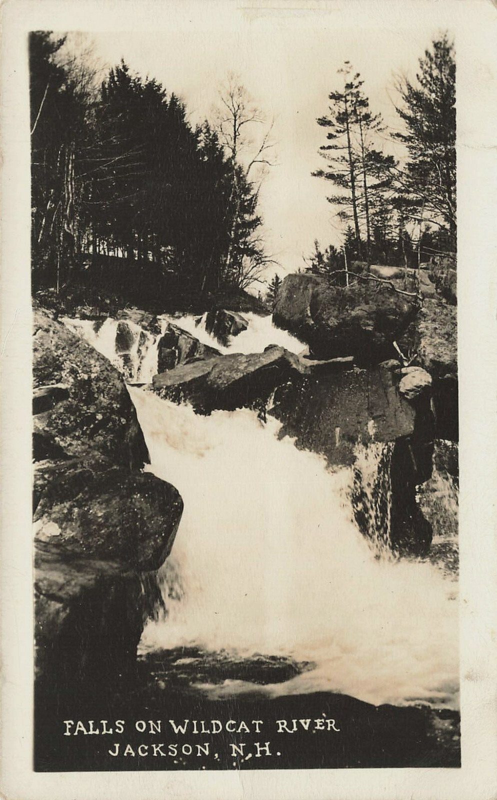 WATER FALLS ON WILDCAT RIVER POSTCARD JACKSON NH NEW HAMPSHIRE 1940s RPPC