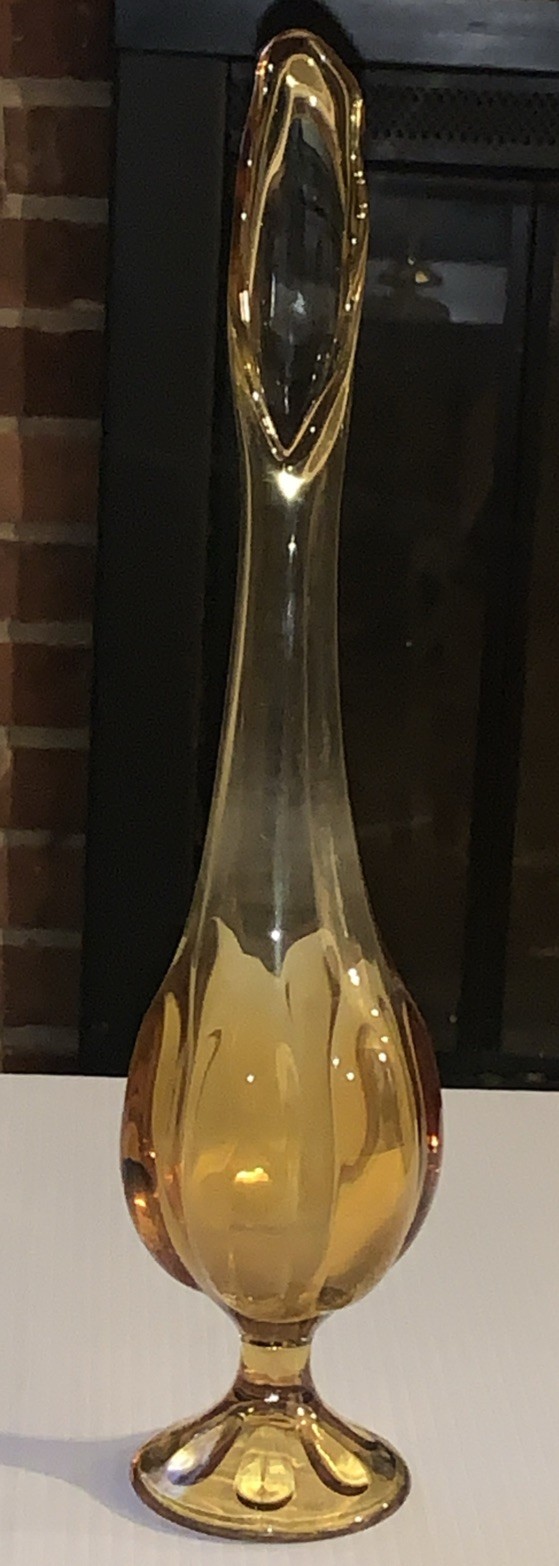 MCM Viking Amber Swung Glass Vase 6 petal footed 15.25\