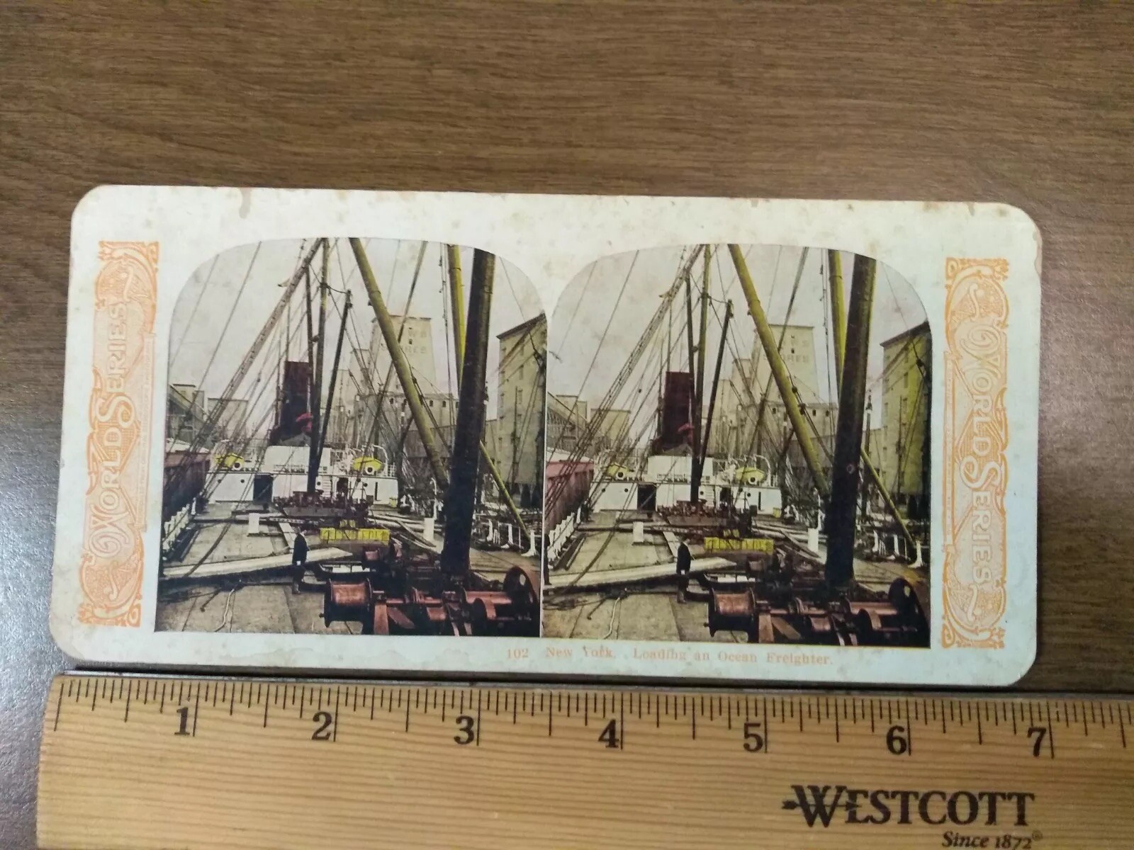 Antique Stereoscope Slide #102 New York Loading Ocean Freighter 1905 Stereoview