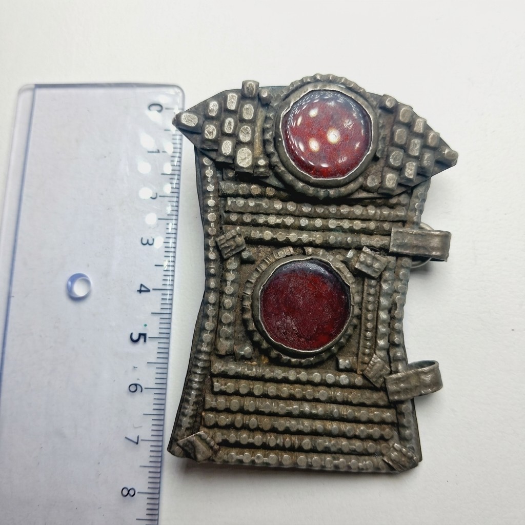 Unique Ancient Roman Silver  Pendant Amulet with red stone Circa 2nd.-3rd.  AD