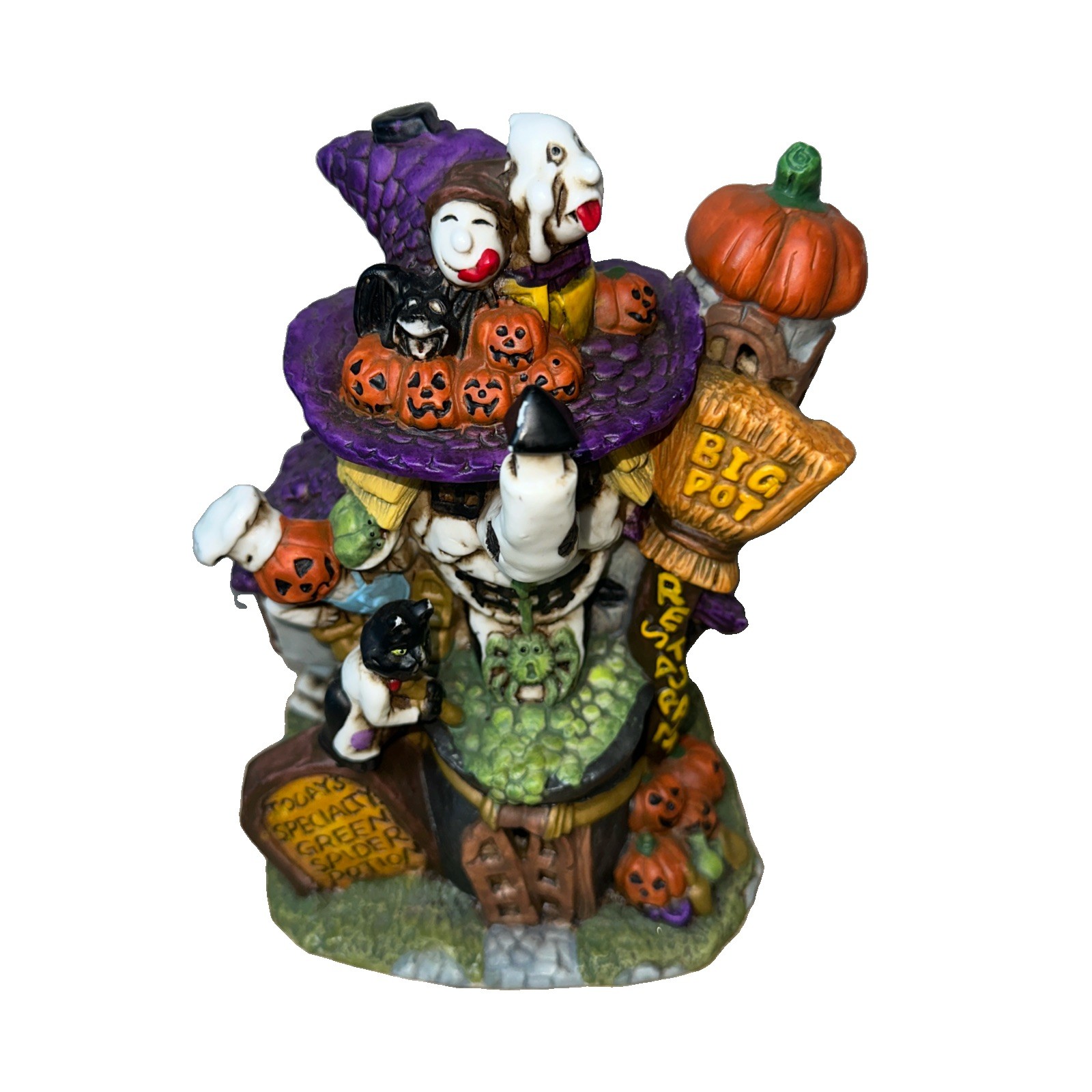 Vtg halloween house Haunted Hollow Village Pot Porcelain witchy pumpkin ghost