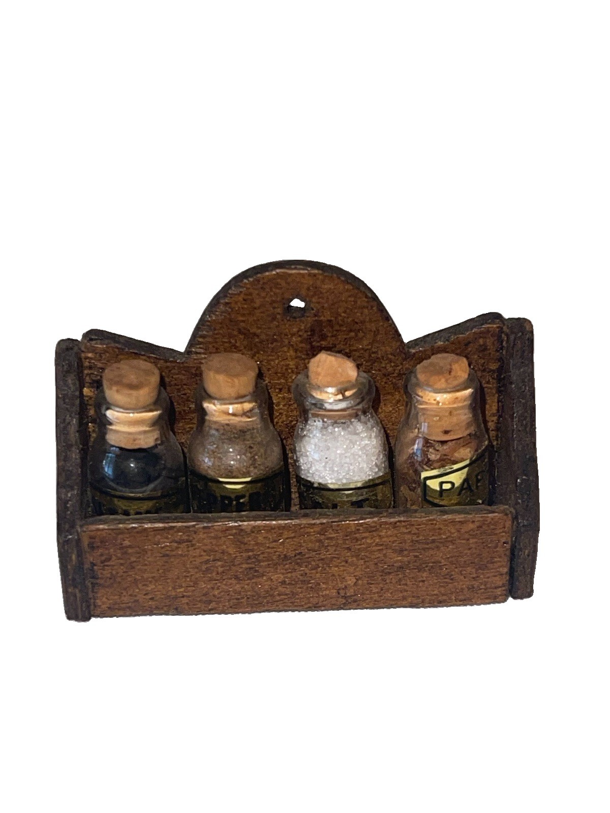 Rare Vintage Miniature Dollhouse Wood Apothecary Spice Jars With Rack Fun