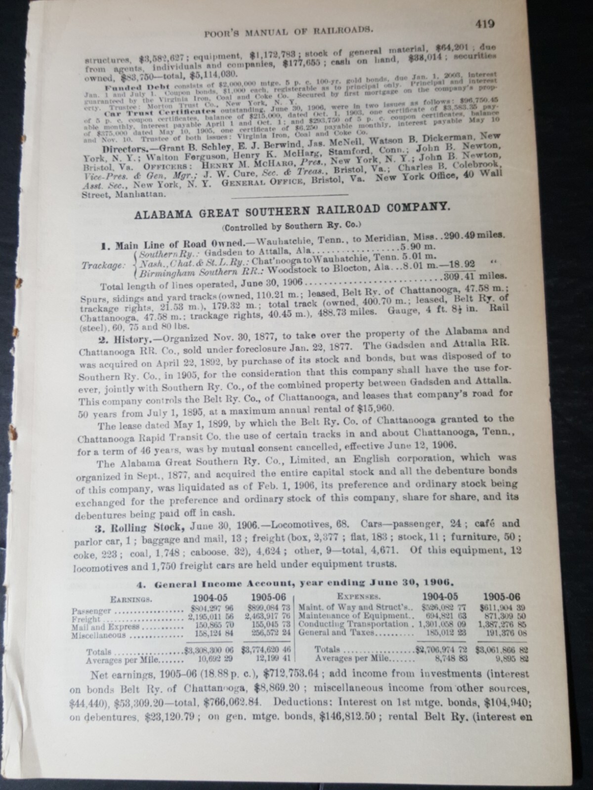 1907 train report ALABAMA GREAT SOUTHERN RAILROAD Gadsden Attalla  Alabama