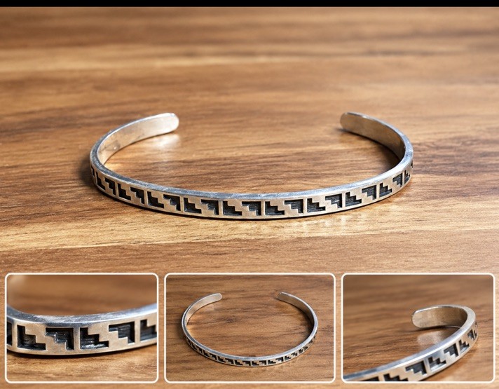 Vintage Signed KBN (Kabana) Sterling Silver Southwestern Geometric Cuff Bracelet
